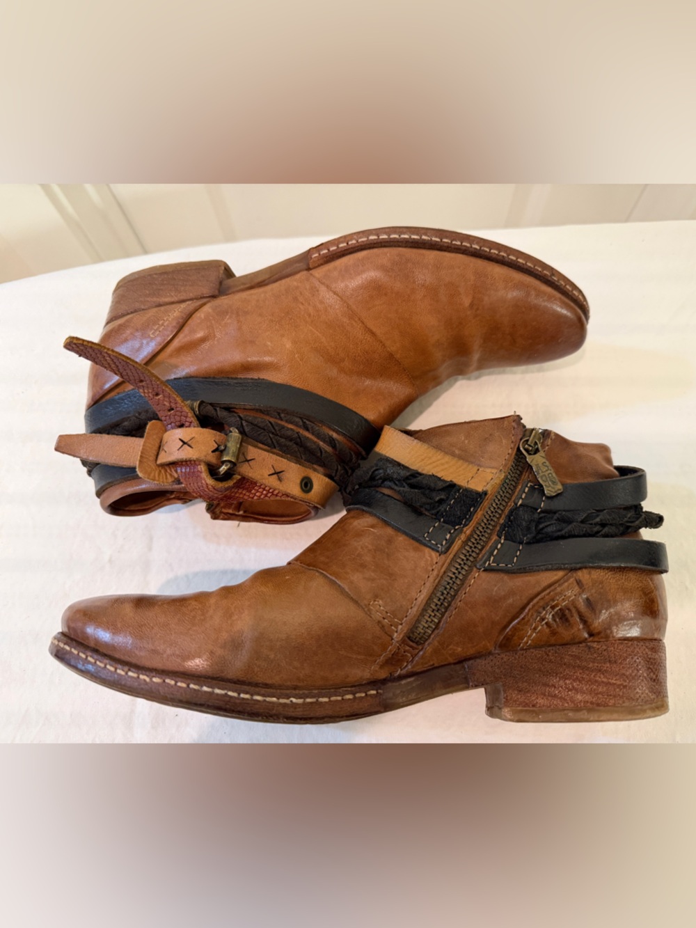 A.S. 98 Brand - Boho Chic Women's Brown Ankle Boots with Braided Straps/Buckels - Picture 5 of 9